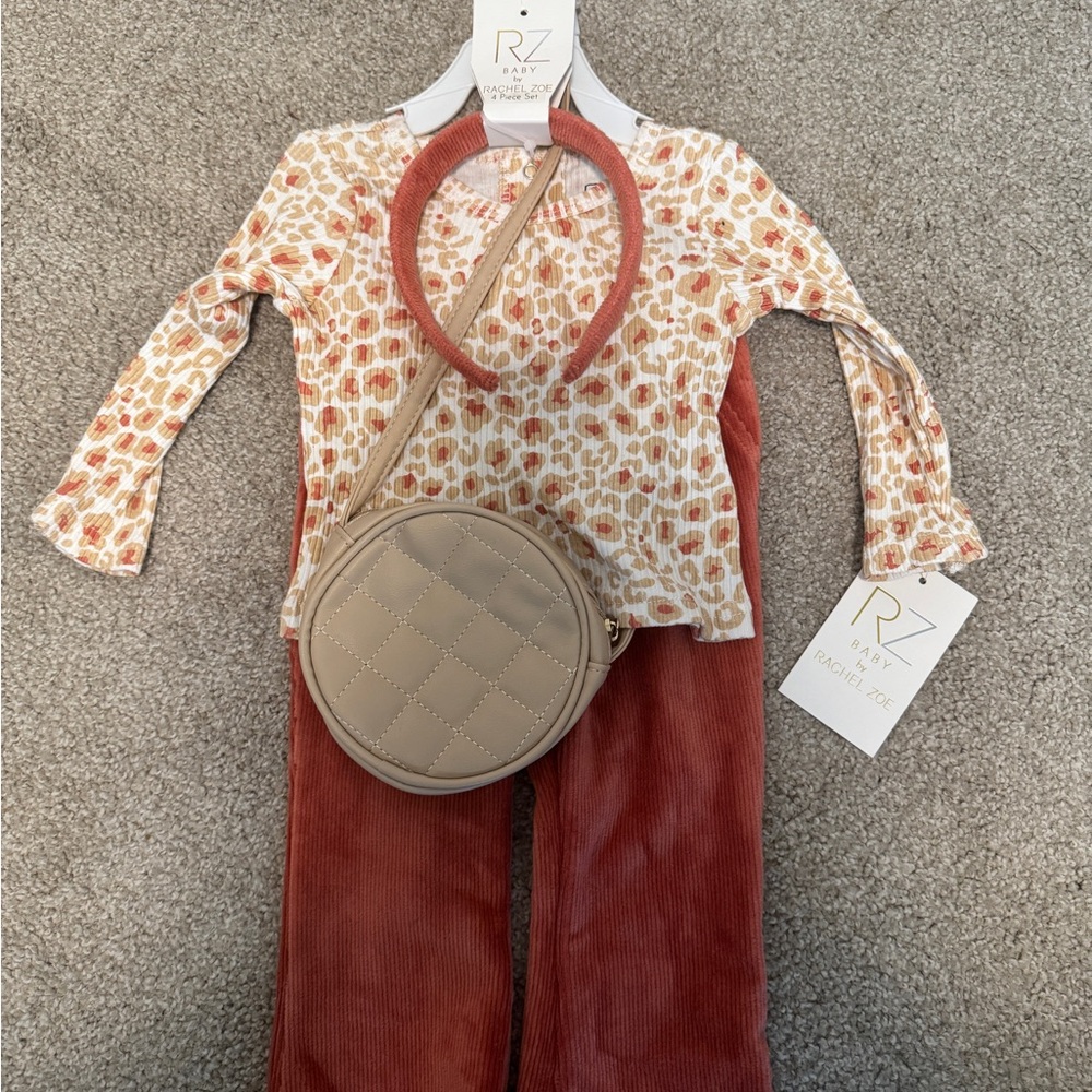 Baby Burnt Orange and Cream Outfit Set with Headband and Bag